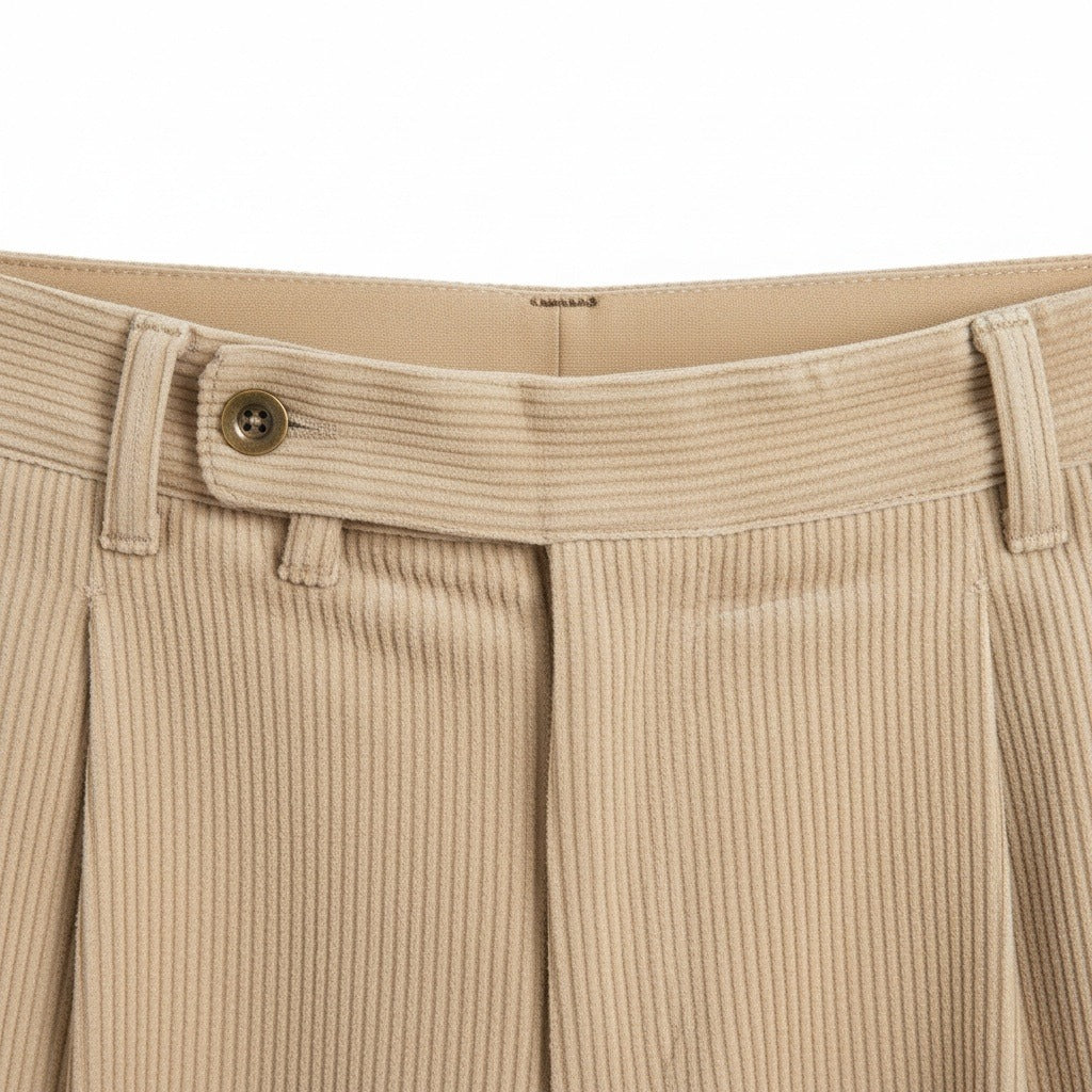 Men's Velvet Trousers – Pleated Straight Leg with Turn-Ups