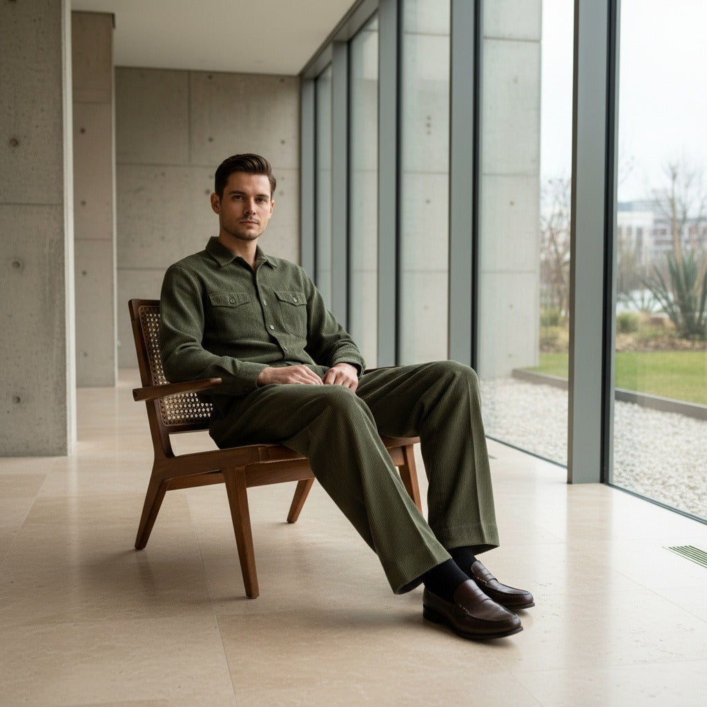 Men's Velvet Trousers – Pleated Straight Leg with Turn-Ups