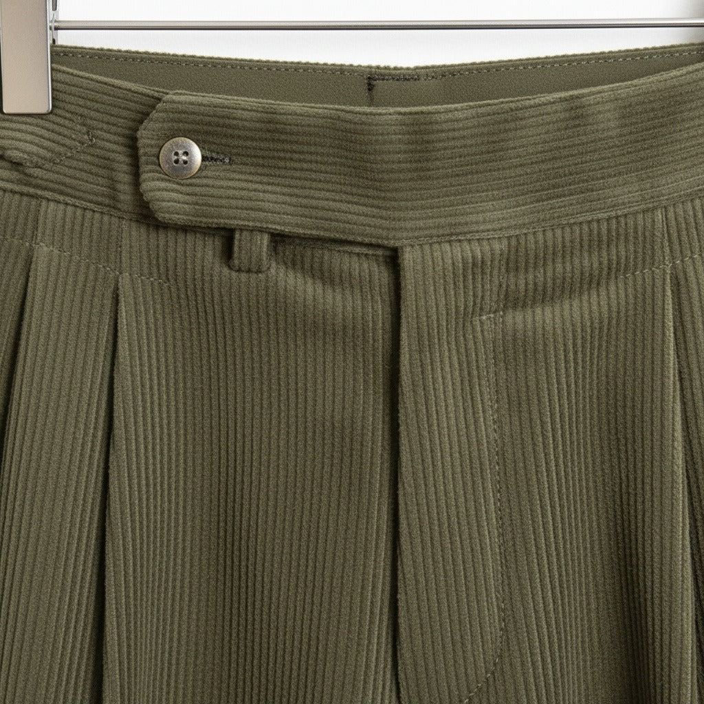 Men's Velvet Trousers – Pleated Straight Leg with Turn-Ups