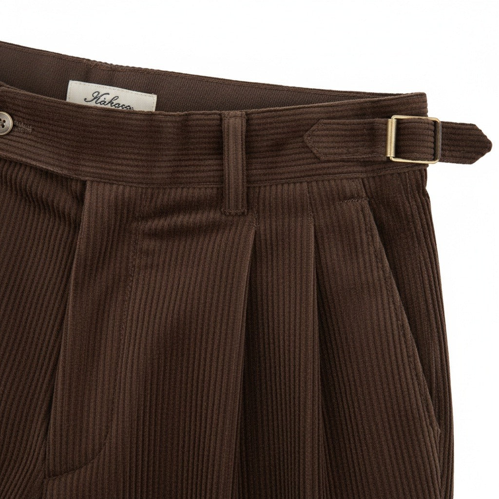 Men's Velvet Trousers – Pleated Straight Leg with Turn-Ups