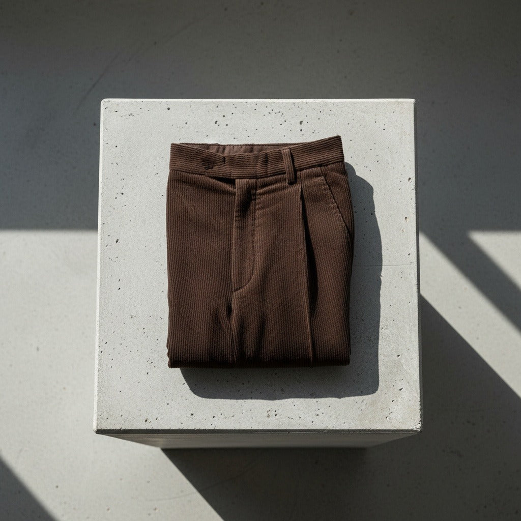 Men's Velvet Trousers – Pleated Straight Leg with Turn-Ups
