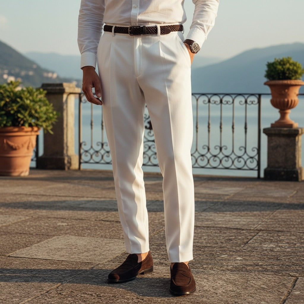 Men's Pleated Trousers in white, view 2