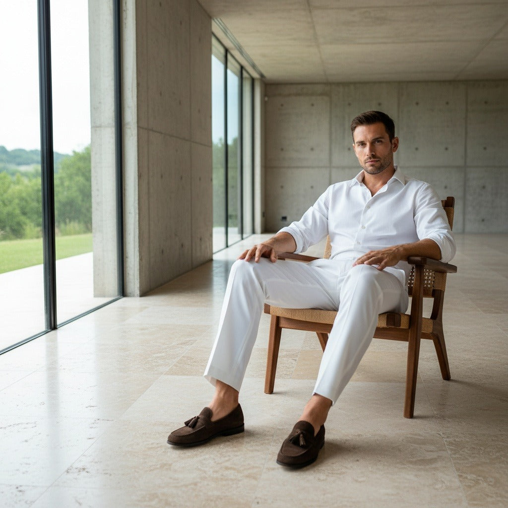 Men's Pleated Trousers in white, view 3