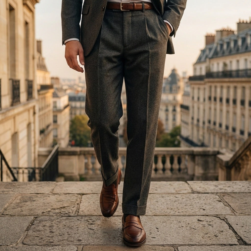 Men's Pleated Suit Trousers – Wool Blend Tapered Leg