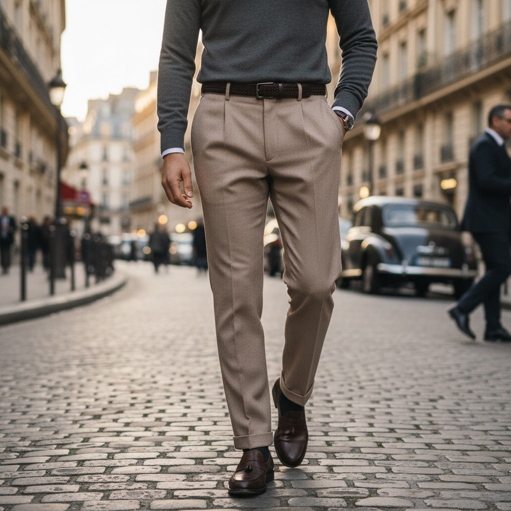 Men's Pleated Suit Trousers – Wool Blend Tapered Leg
