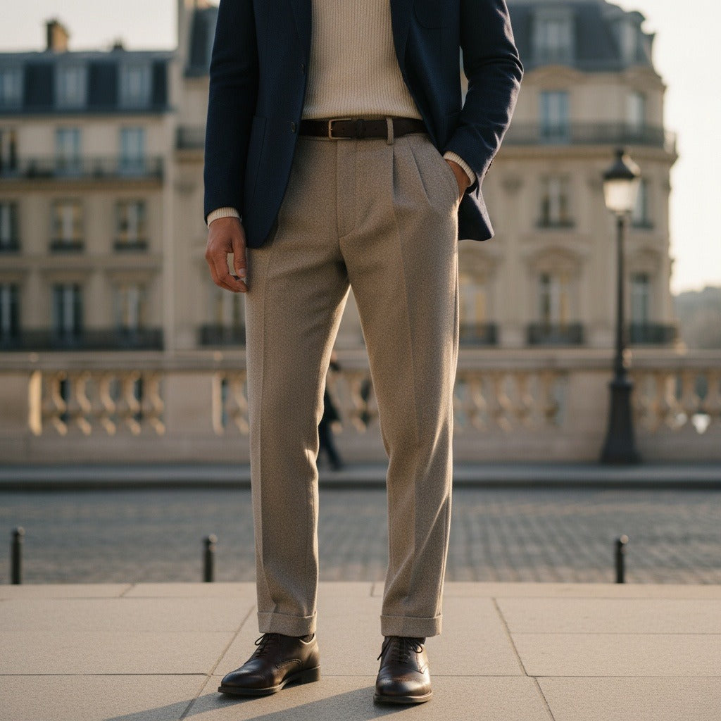 Men's Pleated Suit Trousers – Wool Blend Tapered Leg