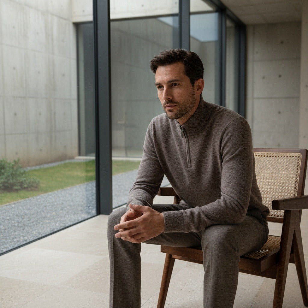 Men's Quarter Zip Jumper – Merino Blend Funnel Neck Sweater