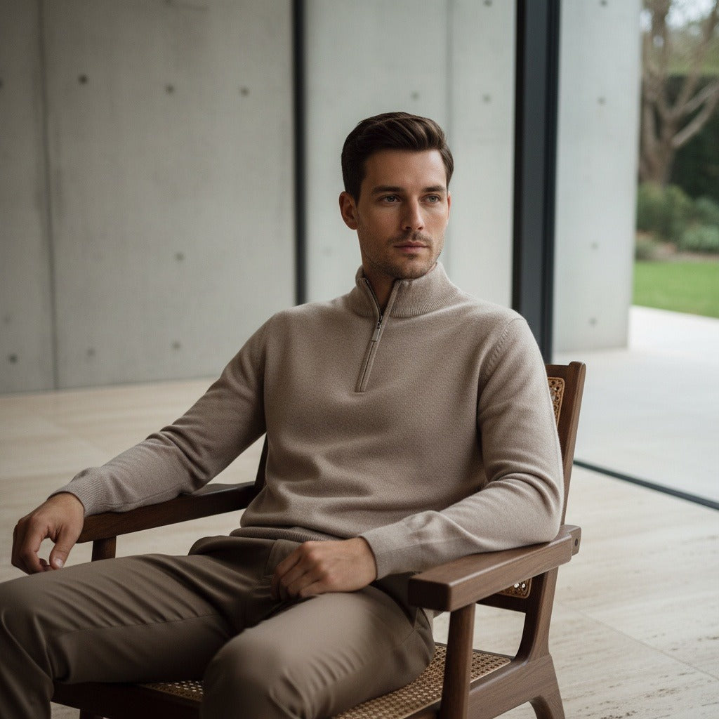 Men's Quarter Zip Jumper – Merino Blend Funnel Neck Sweater
