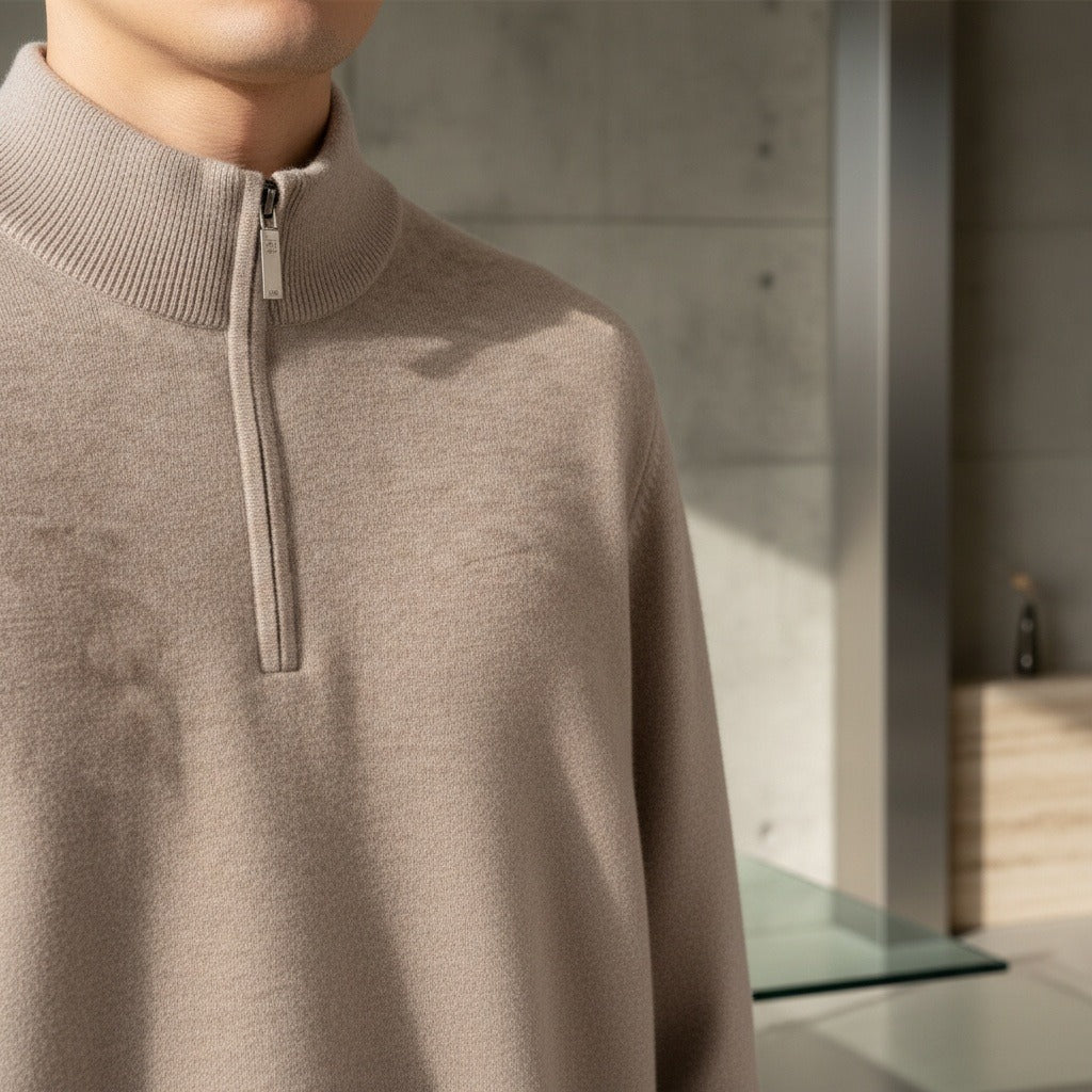 Men's Quarter Zip Jumper – Merino Blend Funnel Neck Sweater
