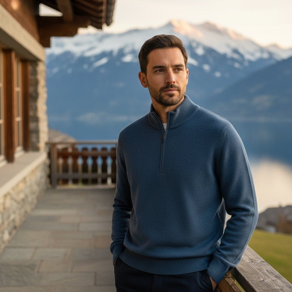Men's Quarter Zip Jumper – Merino Blend Funnel Neck Sweater