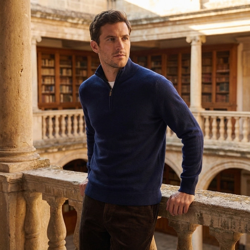 Men's Quarter Zip Jumper – Merino Blend Funnel Neck Sweater