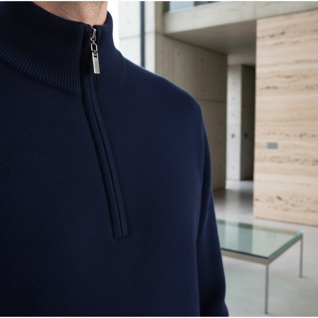 Men's Quarter Zip Jumper – Merino Blend Funnel Neck Sweater