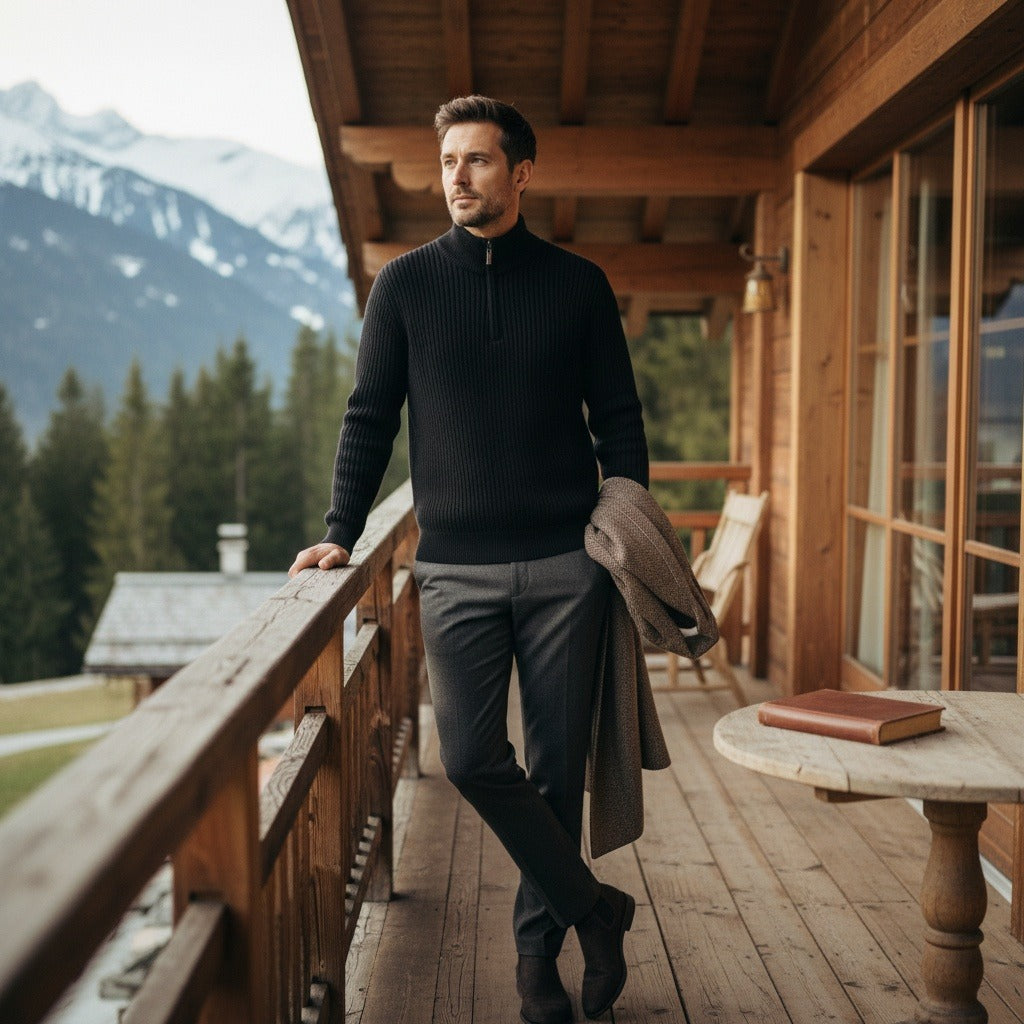Men's Quarter Zip Jumper – Merino Blend Funnel Neck Sweater