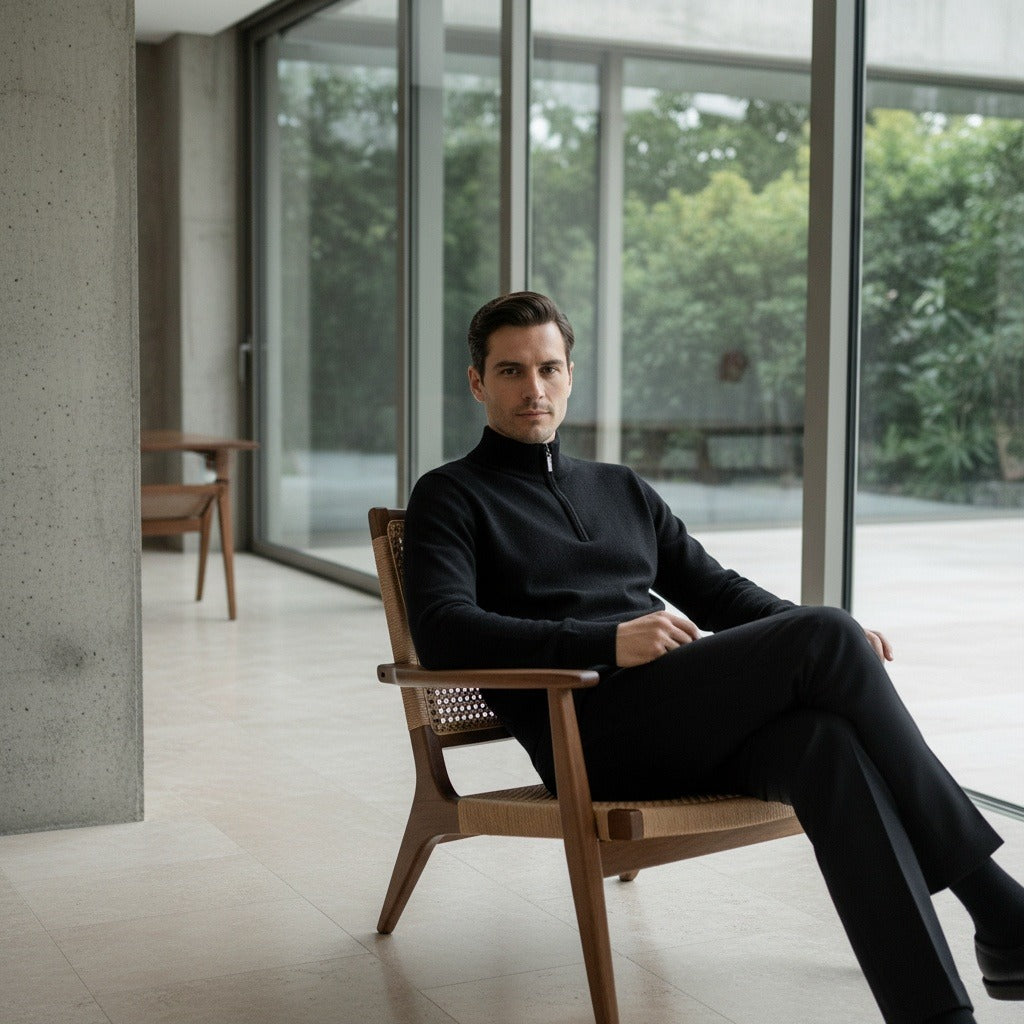 Men's Quarter Zip Jumper – Merino Blend Funnel Neck Sweater