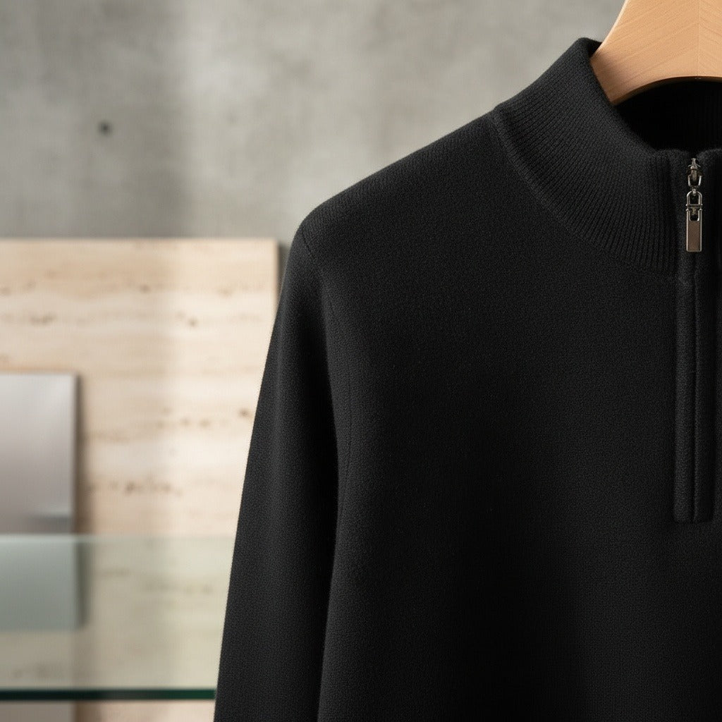 Men's Quarter Zip Jumper – Merino Blend Funnel Neck Sweater