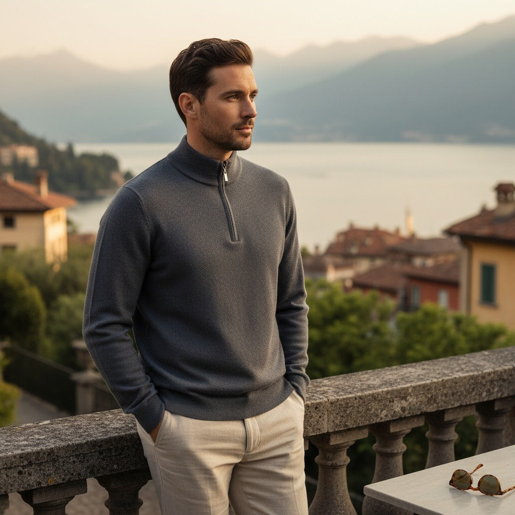 Men's Quarter Zip Jumper – Merino Blend Funnel Neck Sweater