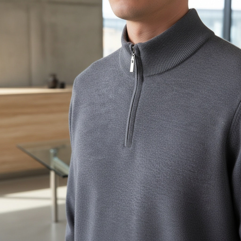 Men's Quarter Zip Jumper – Merino Blend Funnel Neck Sweater