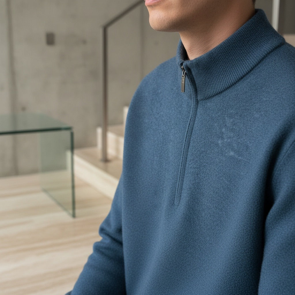 Men's Quarter Zip Jumper – Merino Blend Funnel Neck Sweater