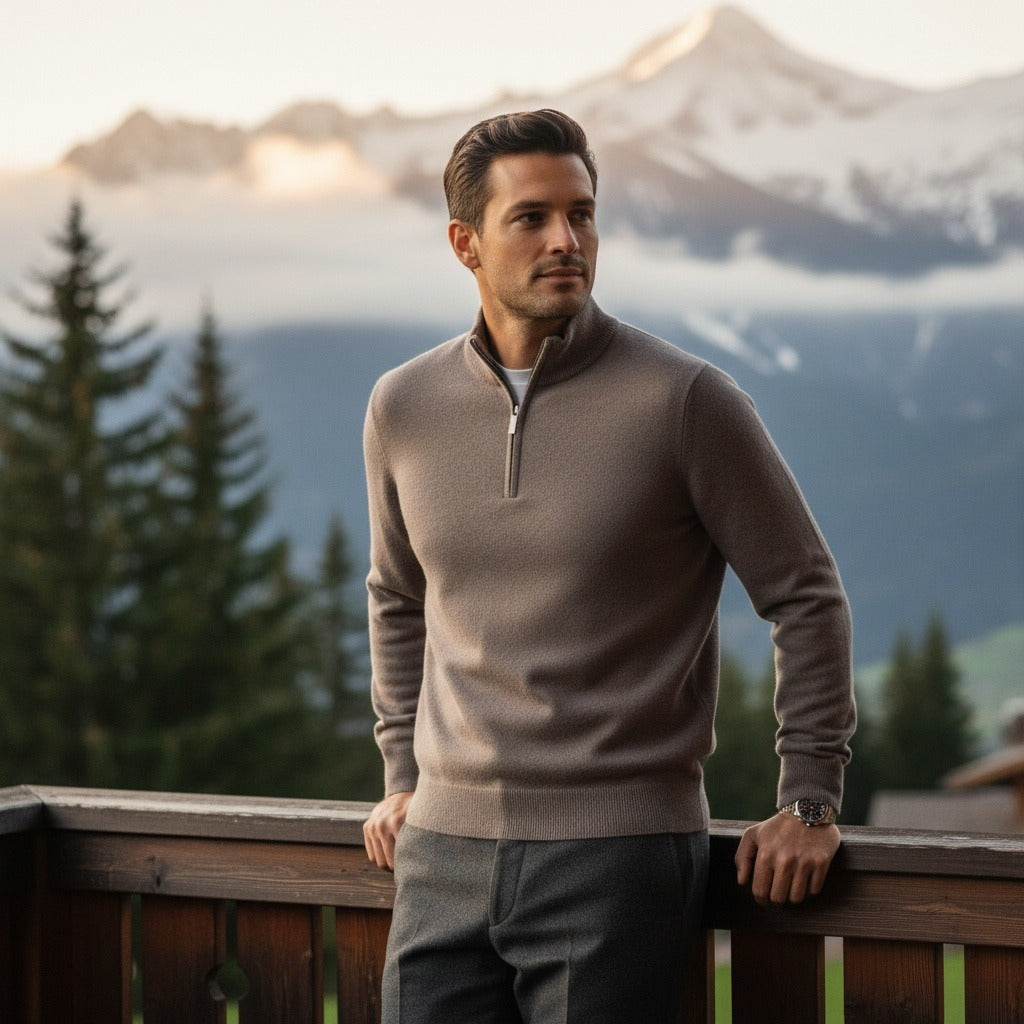 Men's Quarter Zip Jumper – Merino Blend Funnel Neck Sweater