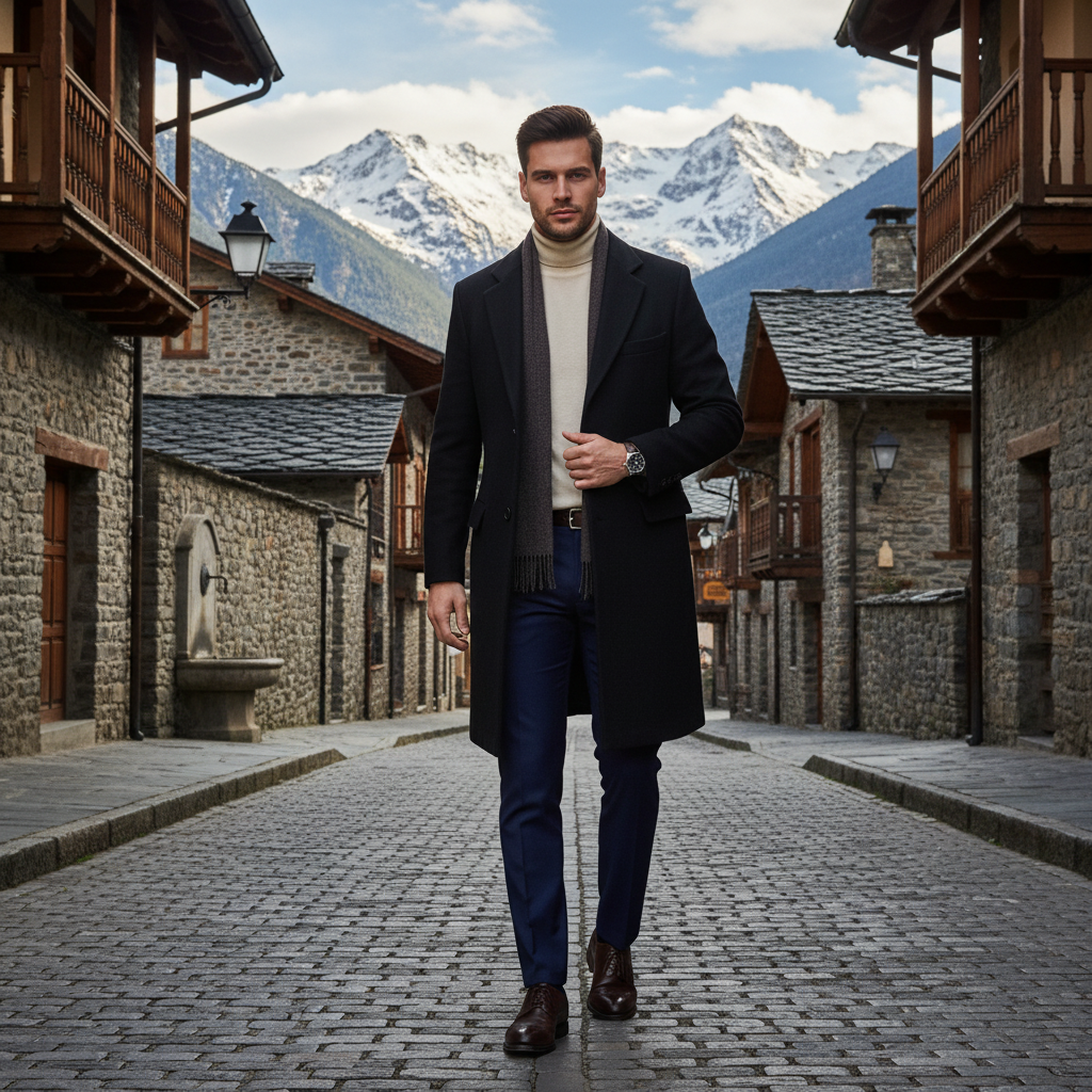 Men's Wool Blend Overcoat – Single Breasted Long Coat