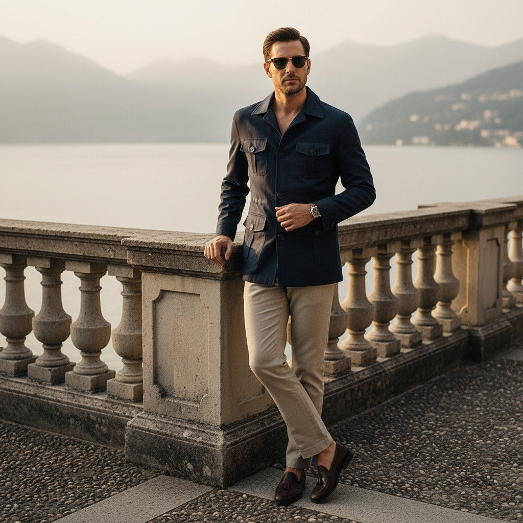Men's Safari Jacket in navy blue, view 2