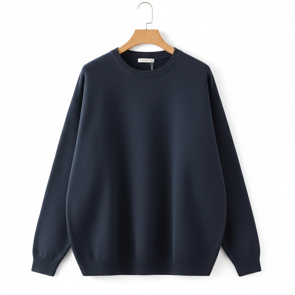 Men's Crew Neck Jumper in navy – Plain Fine Knit Jumper
