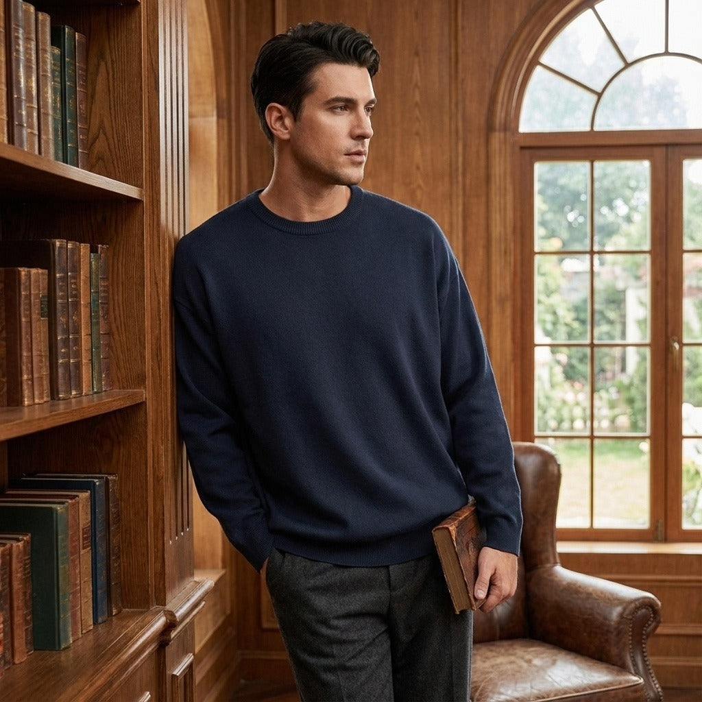 Men's Crew Neck Jumper in navy, view 2