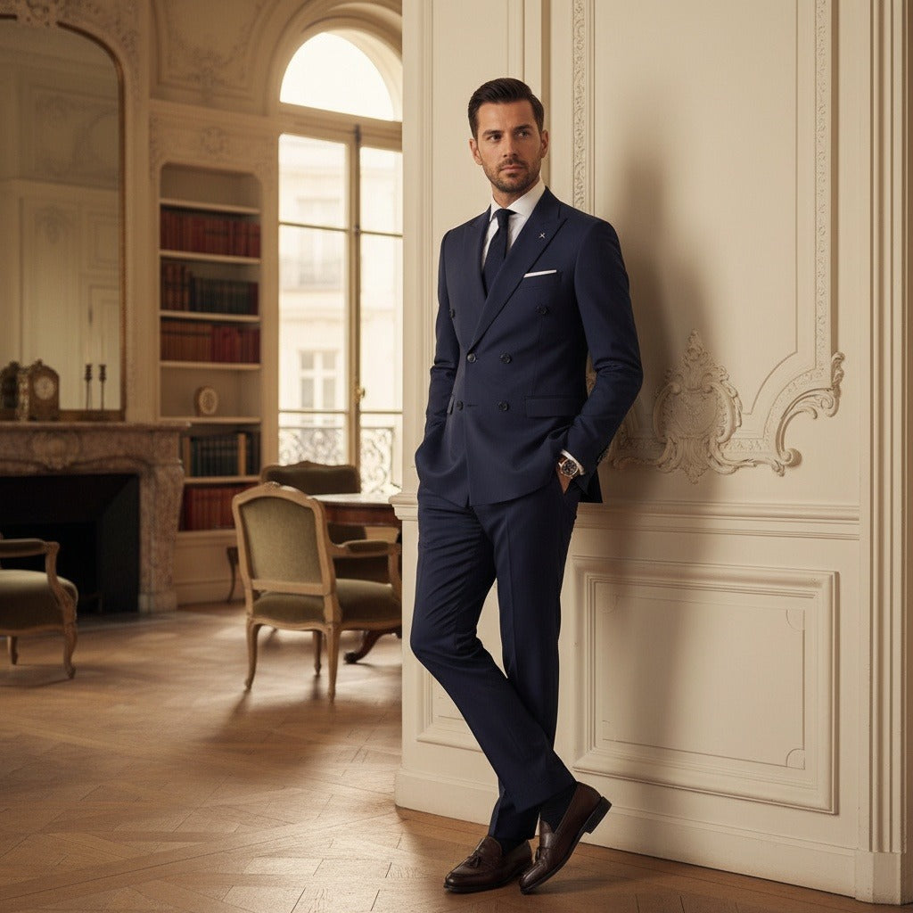 Men's Double Breasted Suit in navy, view 2