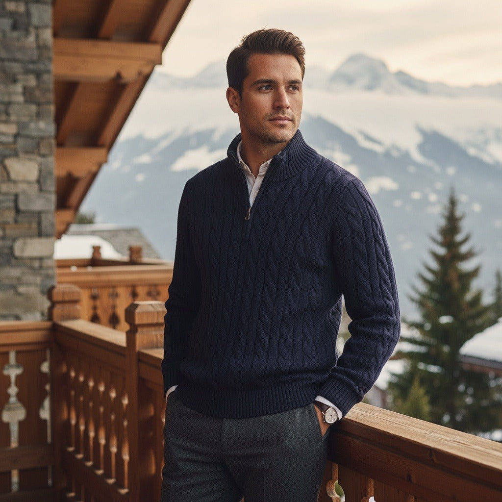 Men's Quarter Zip Jumper in navy, view 2