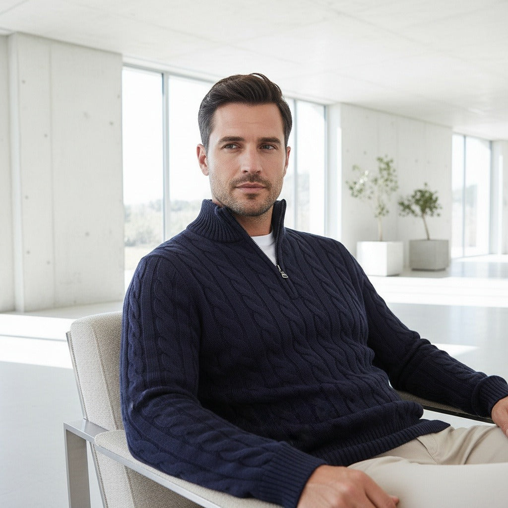 Men's Quarter Zip Jumper in navy, view 3