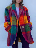 Women's oversized longline check coat in a brushed wool look cloth