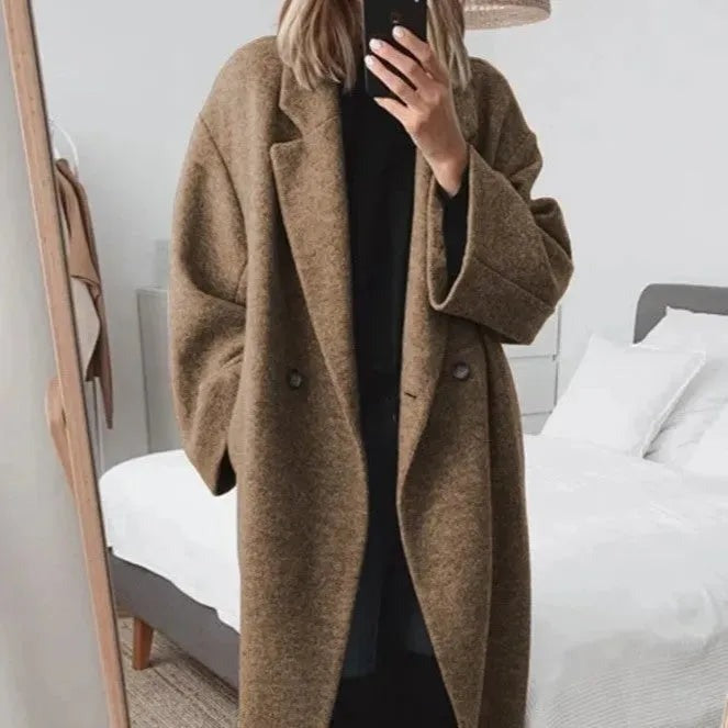 Women's brown double breasted longline coat