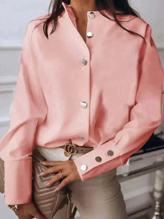 Women's Stand Collar Blouse in Pink