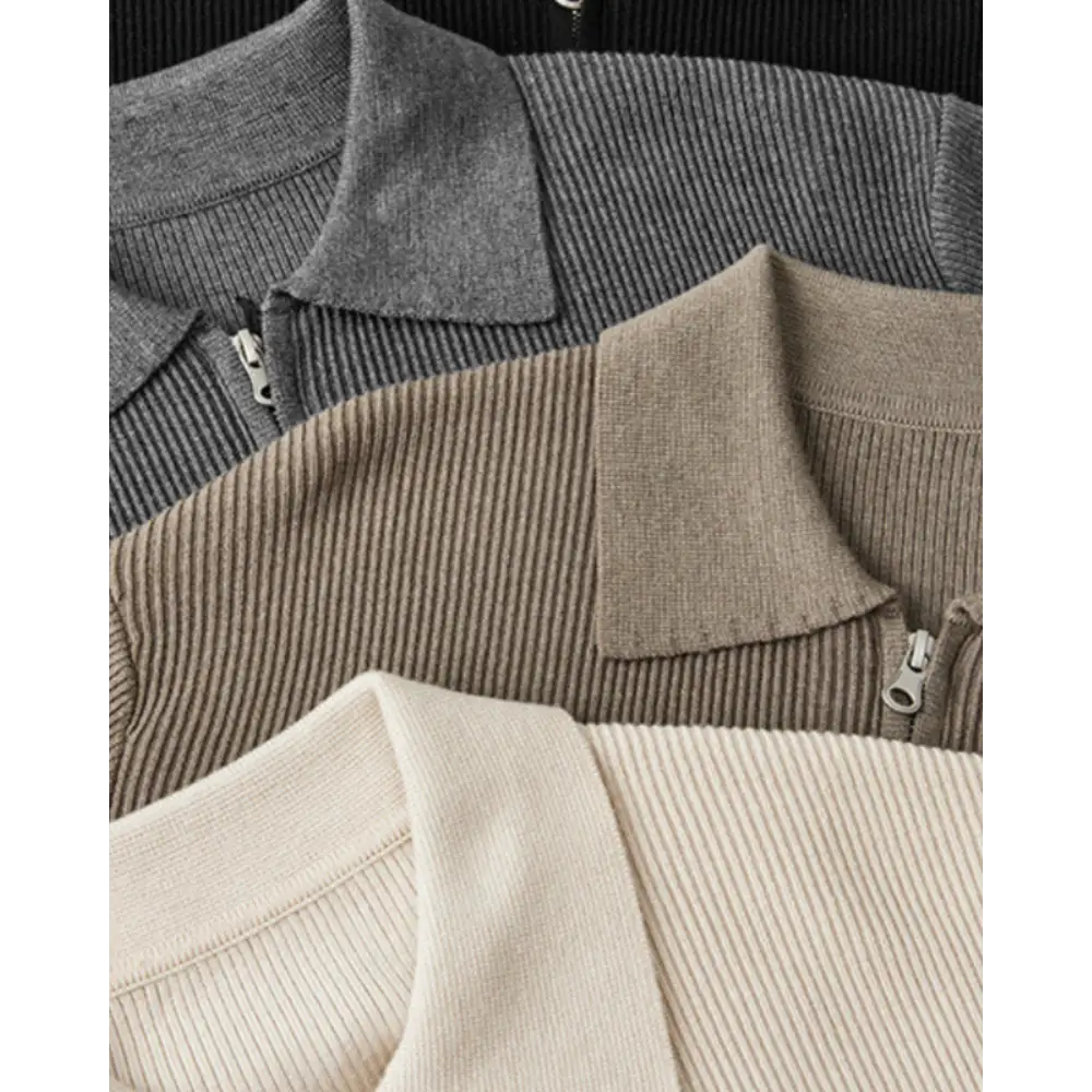 Men's Zip Through Cardigan – Ribbed Knit Collared Jacket