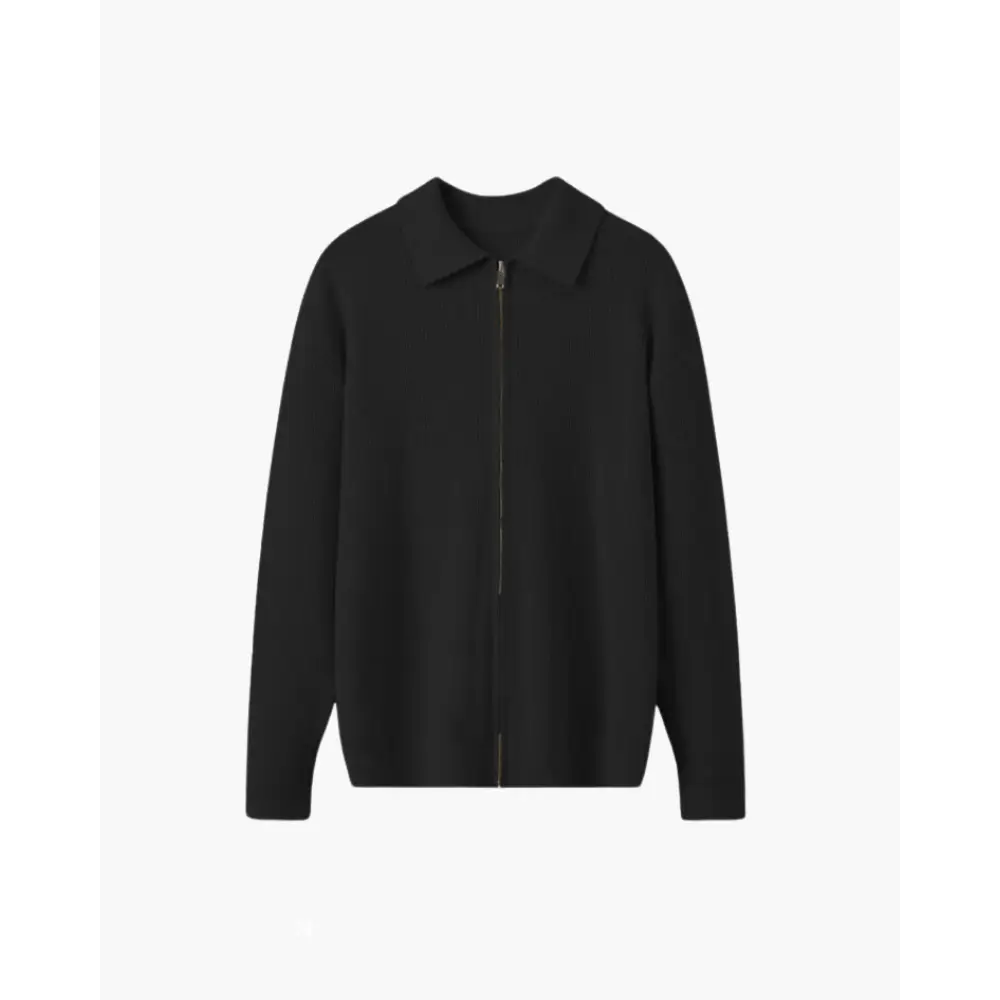 Men's Zip Through Cardigan – Ribbed Knit Collared Jacket