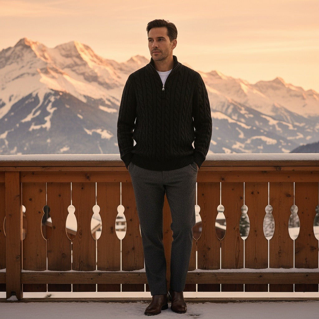 Men's Quarter Zip Jumper in black, view 2