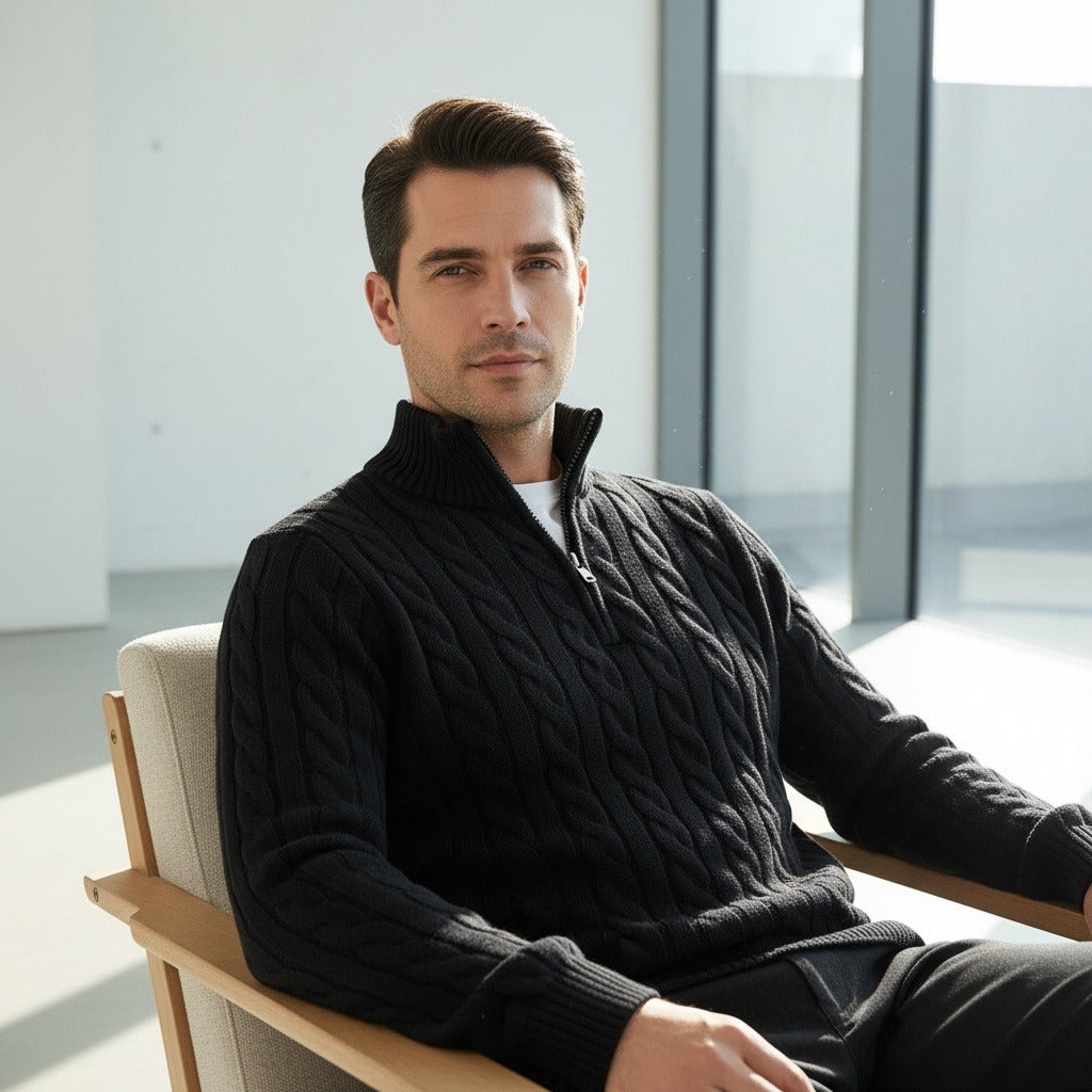 Men's Quarter Zip Jumper in black, view 3