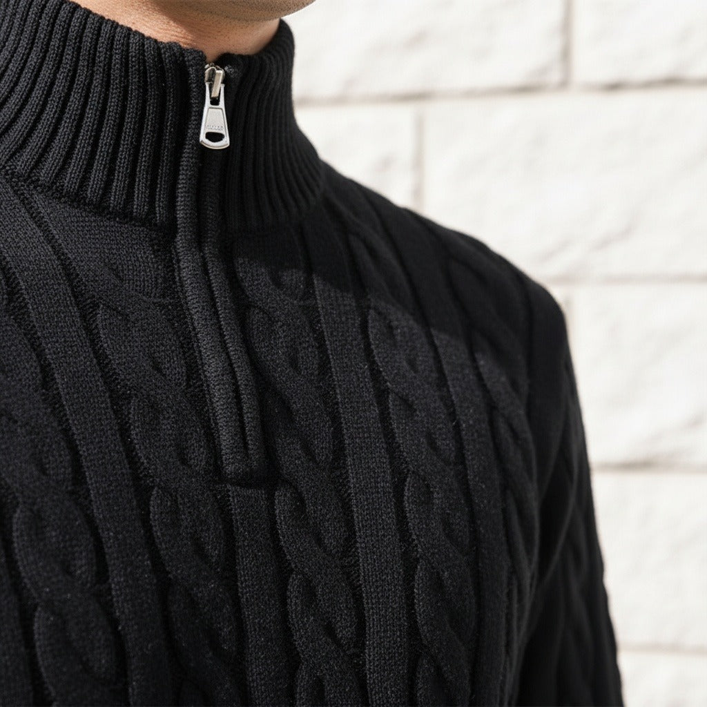 Men's Quarter Zip Jumper in black, view 4
