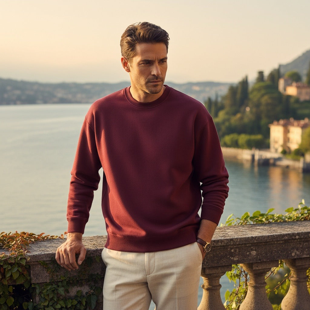 Men's Crew Neck Jumper in burgundy, view 2