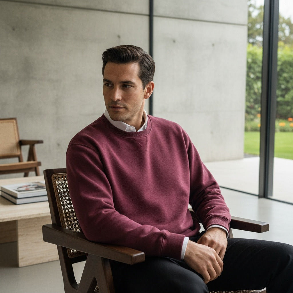 Men's Crew Neck Jumper in burgundy, view 3