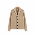 Men's Shawl Collar Cardigan in tan – Button Front Knitted Cardigan