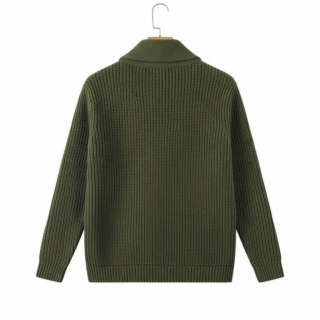 Men's Shawl Collar Cardigan in olive green, view 5