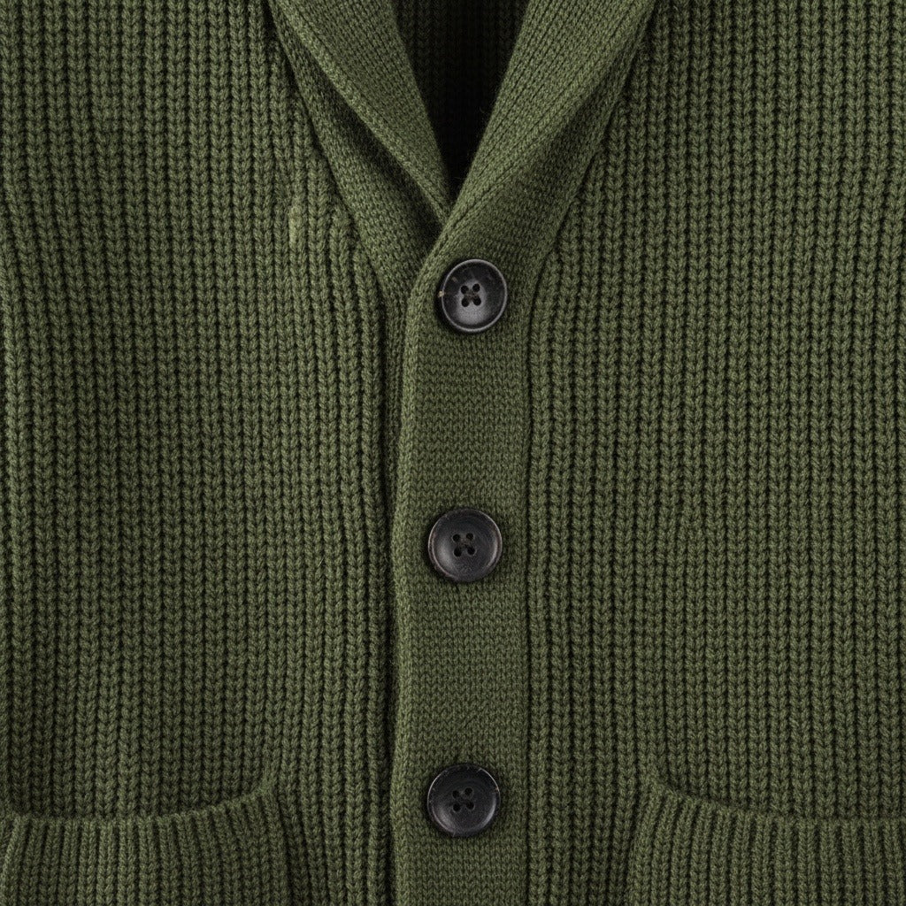 Men's Shawl Collar Cardigan in olive green, view 6