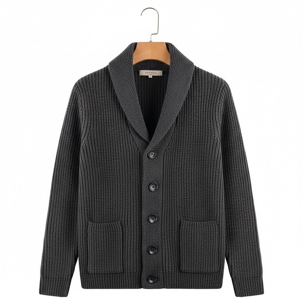 Men's Shawl Collar Cardigan in charcoal grey – Button Front Knitted Cardigan