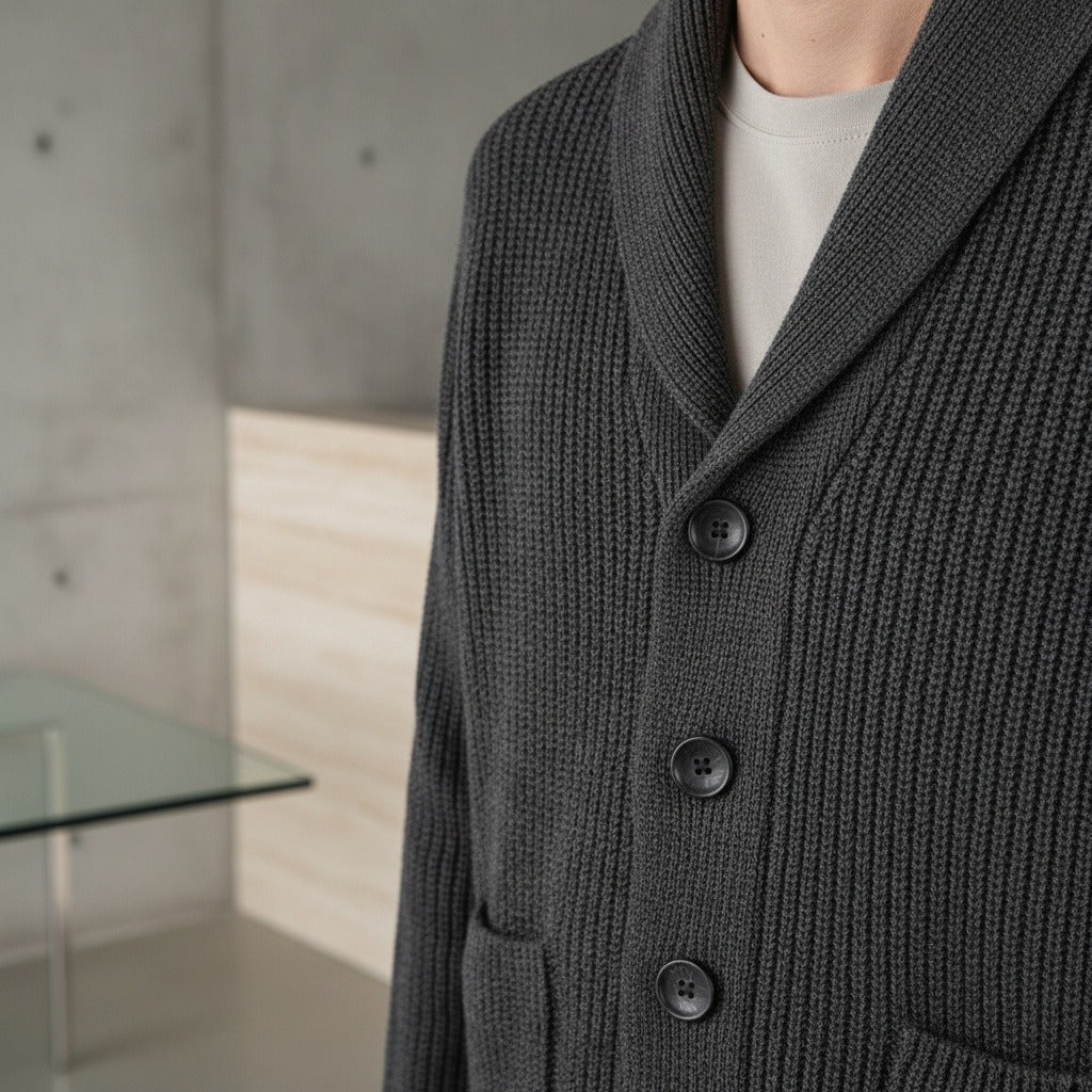 Men's Shawl Collar Cardigan in charcoal grey, view 4