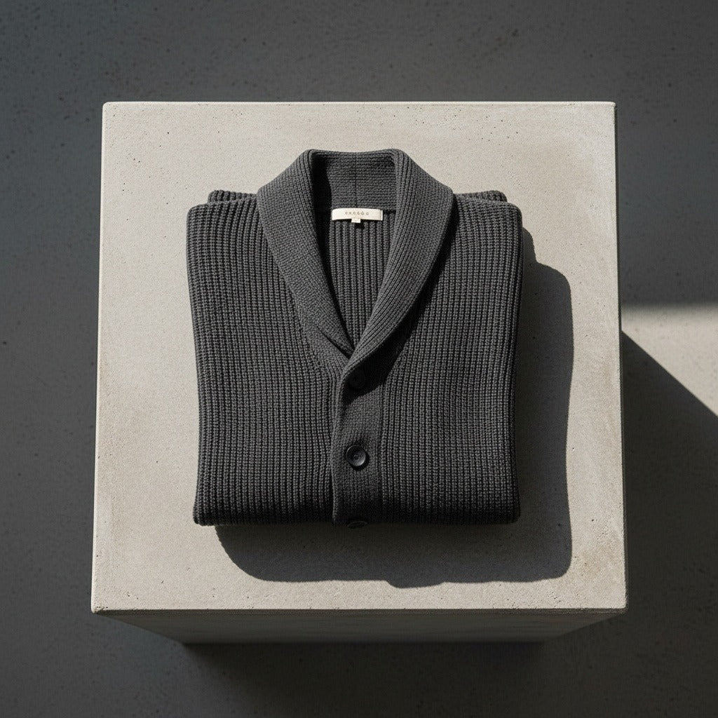 Men's Shawl Collar Cardigan in charcoal grey, view 7