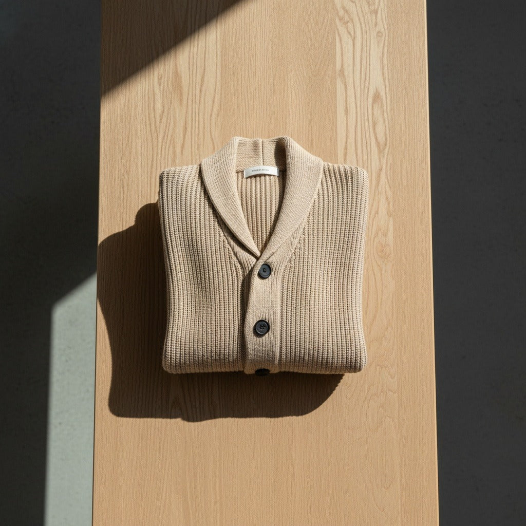Men's Shawl Collar Cardigan in tan, view 7