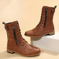 Women's Mid Calf Boots in brown – Lace Up Side Zip Boots