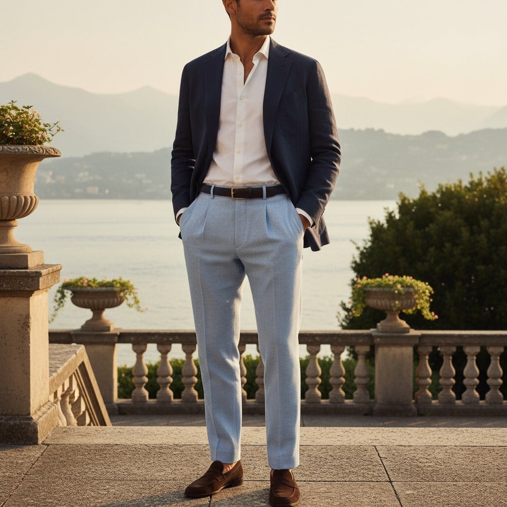 Men's Pleated Trousers in light blue, view 2