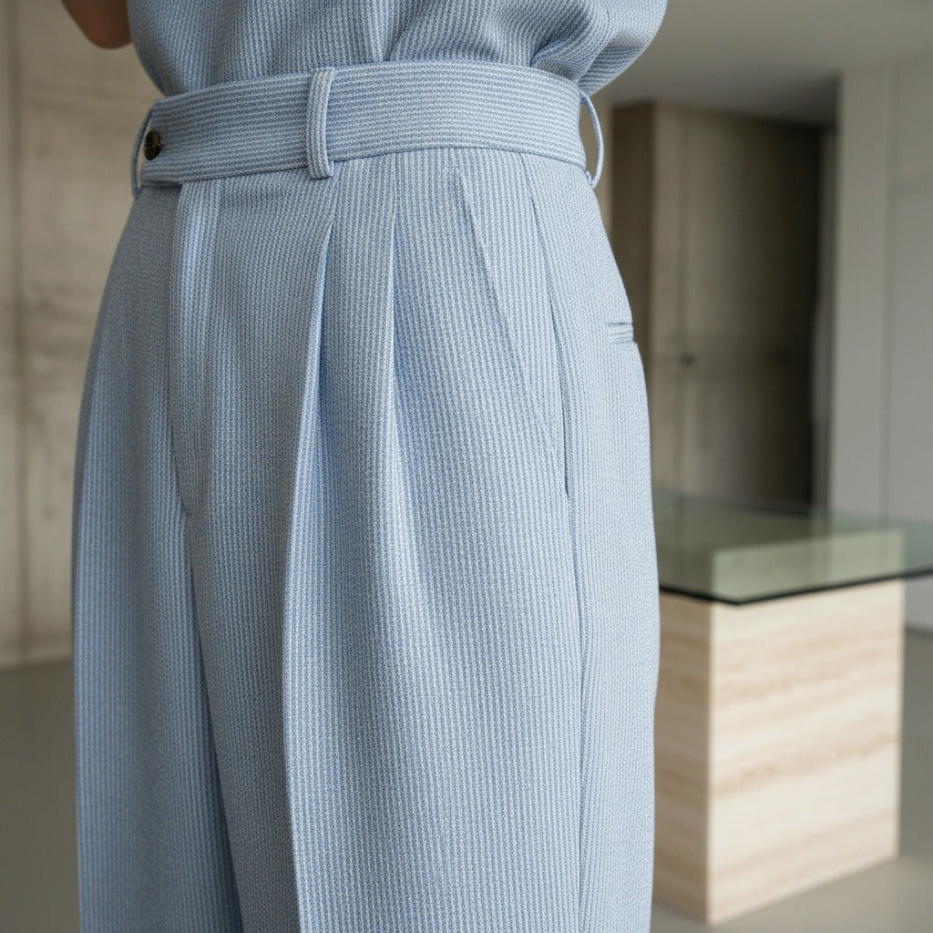 Men's Pleated Trousers in light blue, view 4
